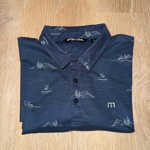 Travis Mathew Blue golf polo  mountian Design
